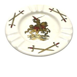 Vintage Ceramic Ashtray with Knight and Sword Design. Sold as is.
